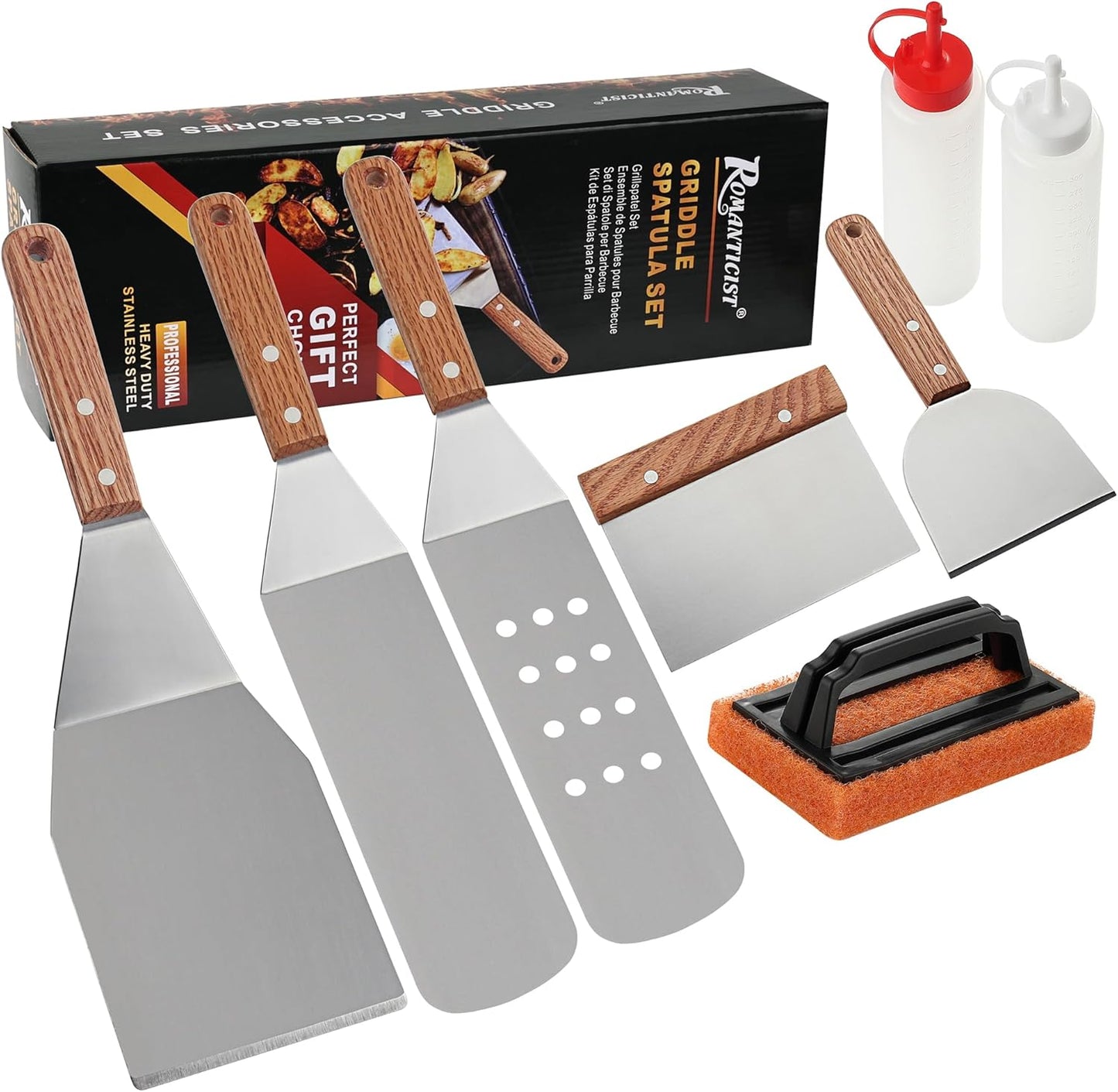 Set 8 espátulas acero inox para parrilla Hibachi