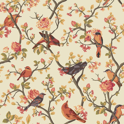 Papel tapiz vintage ramas pájaros amarillo 12x118pulg