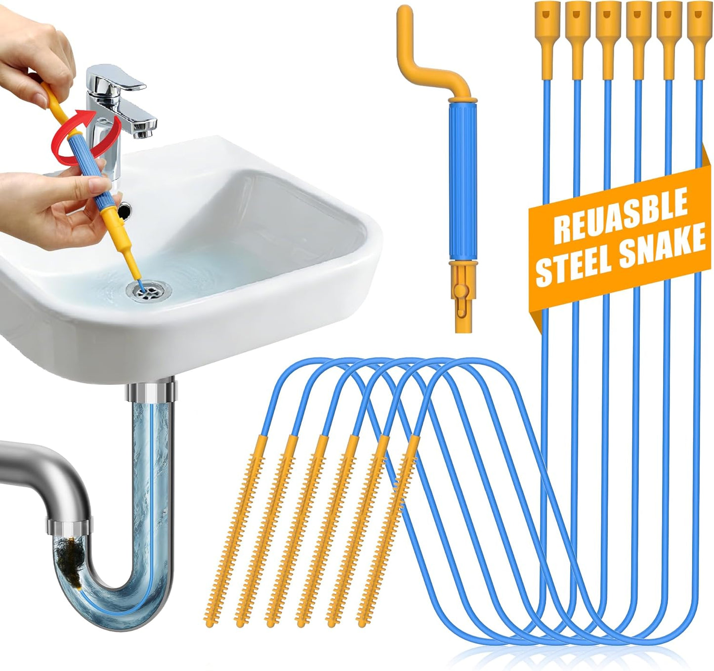 Removedor obstrucciones drenaje 30pulg set 6 acero antirrotura