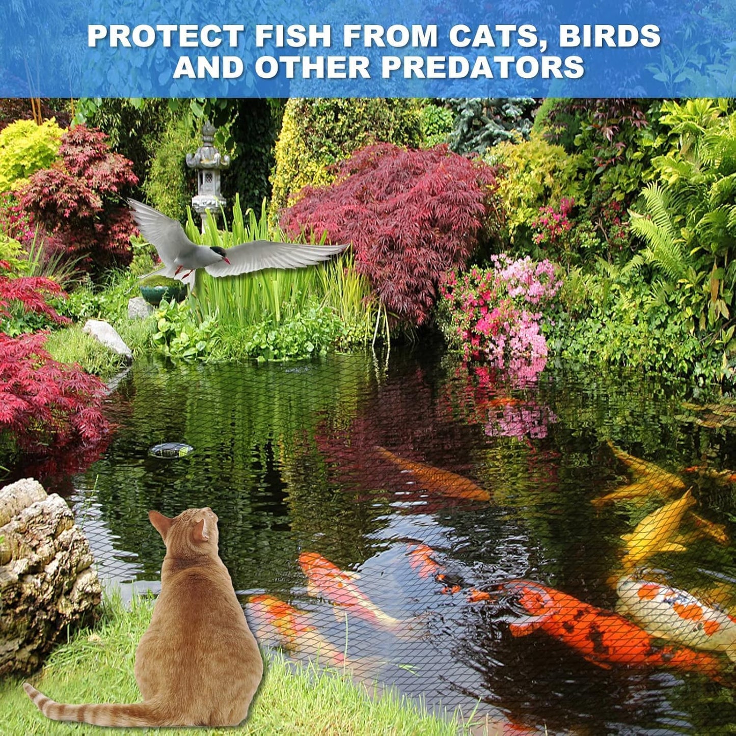 Red estanque 10x10ft malla fina para koi protege de pájaros