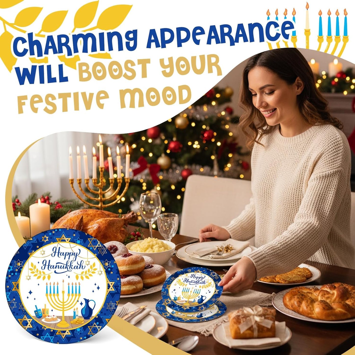 24 Pzas Posavasos Hanukkah Absorbentes Decoración Hogar 4pulg