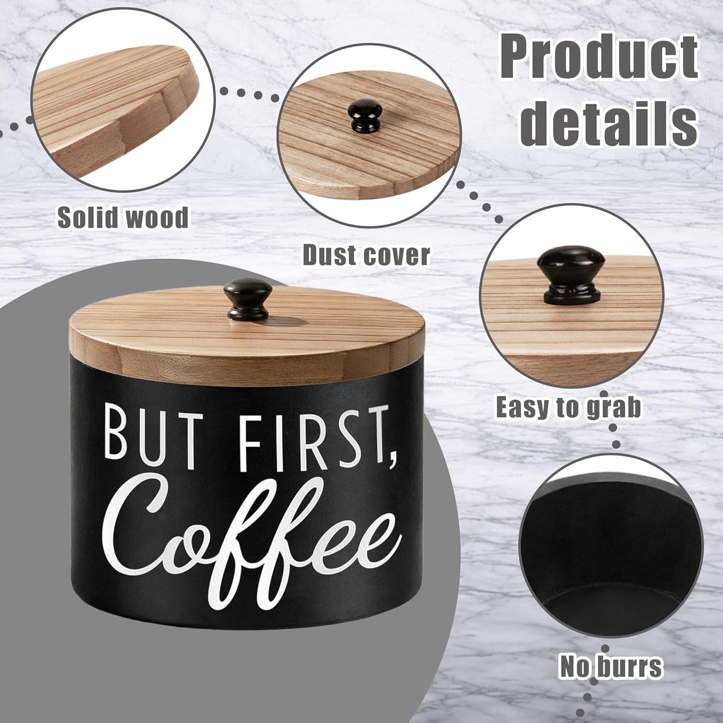 Soporte para filtro de café con tapa de madera ro, organizador para filtros de cesta, cono y fondo plano