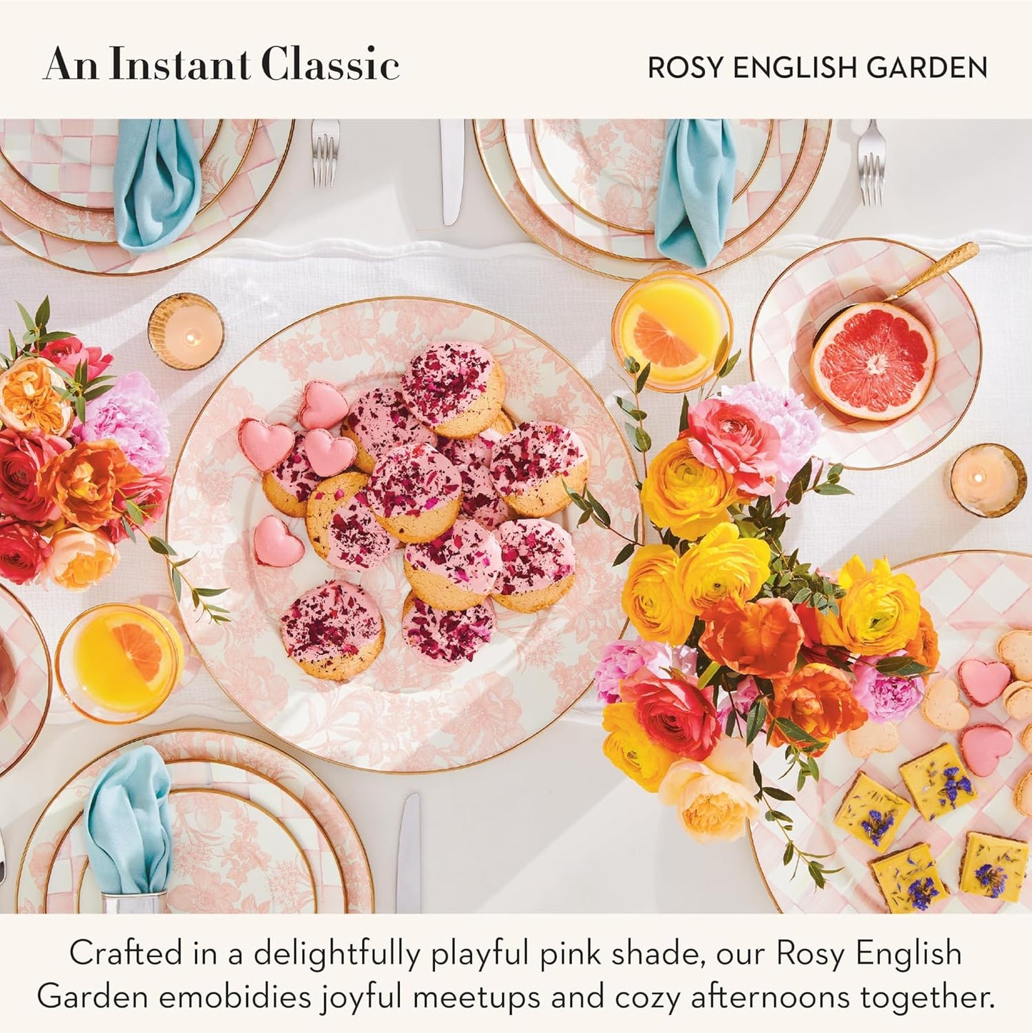 Plato llano esmaltado jardín inglés rosado set 2