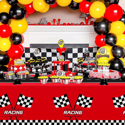 Mantel rectangular para fiestas de cumpleaños y Mother's Day con coche de carrera