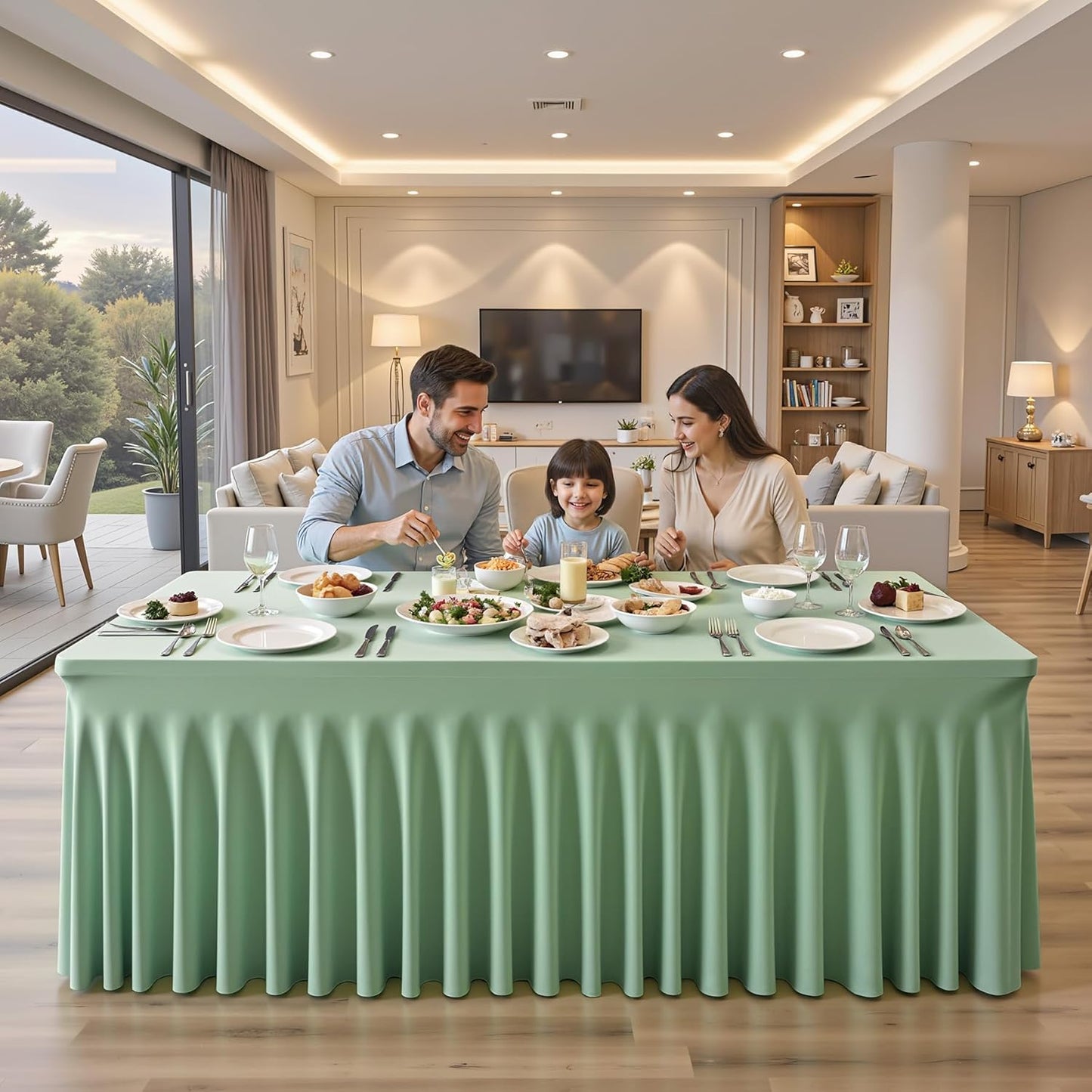 Paquete de 6 manteles verdes para mesa rectangular de 6 pies