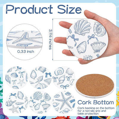 6 Pzas Posavasos Cerámica Corcho Temática Náutica Azul