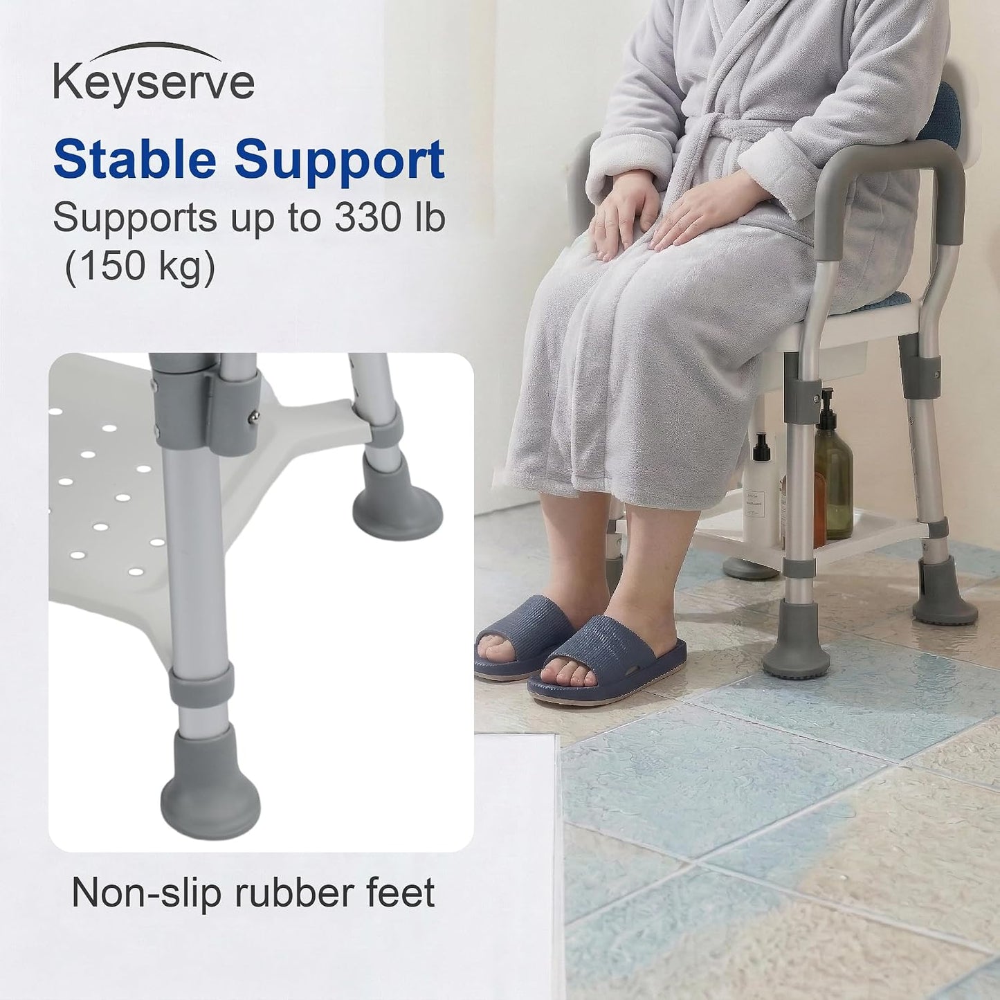 Silla ducha ajustable con respaldo y asas