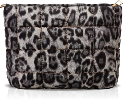 Bolsa maquillaje acolchada estampado leopardo marrón regalo mujer