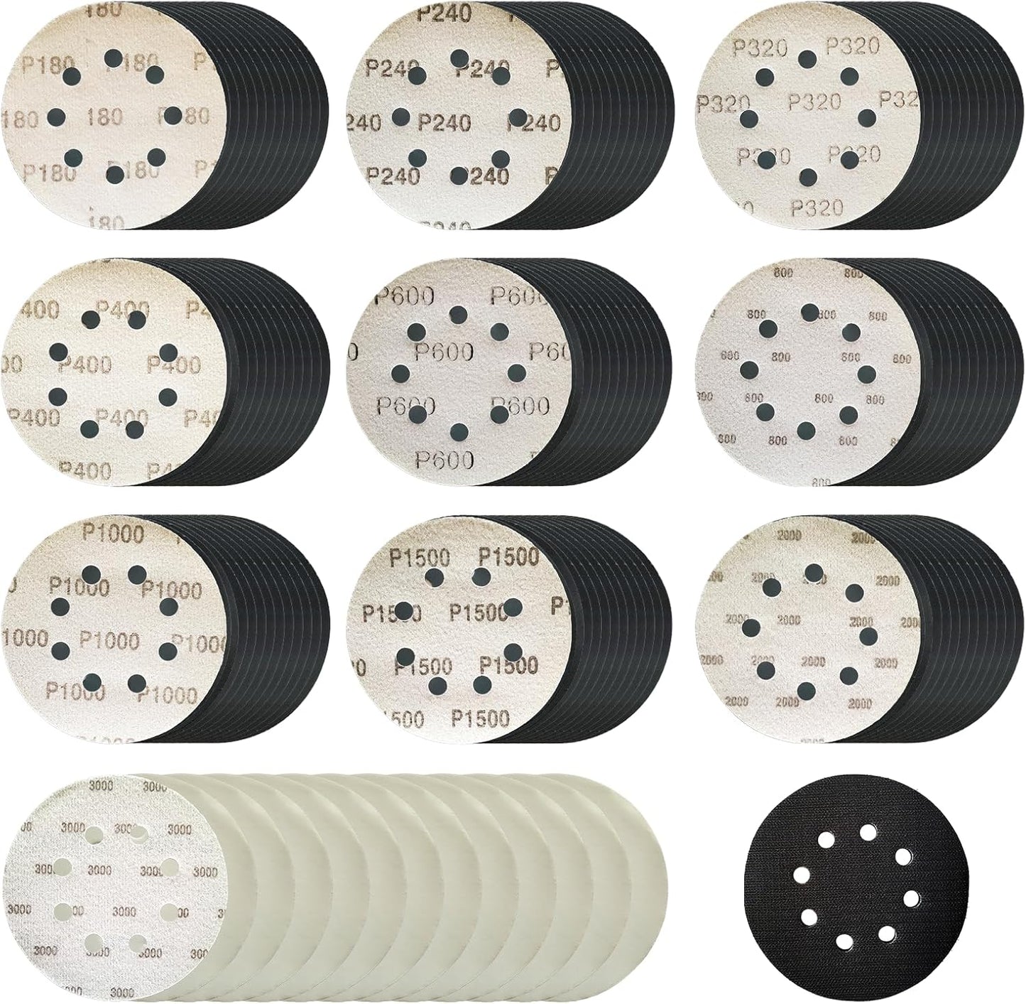 120 Discos Lija 5pulg Gancho Bucle 180-3000