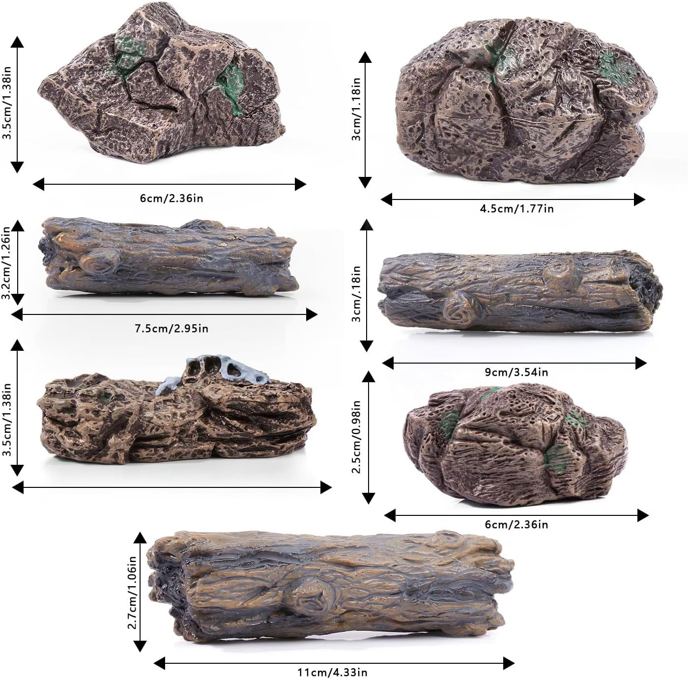 7 Pzas Rocas Artificiales Tocón Mini Árbol Jardín
