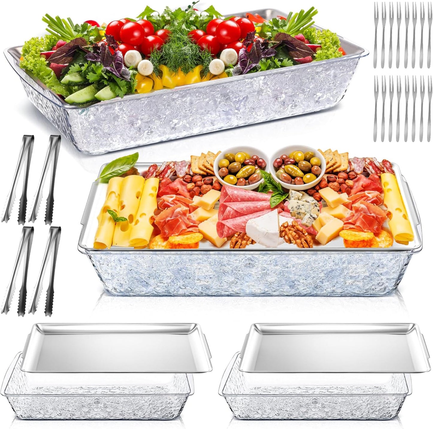 Set 4 bandejas refrigeradas 16x9.45pulg con compartimentos