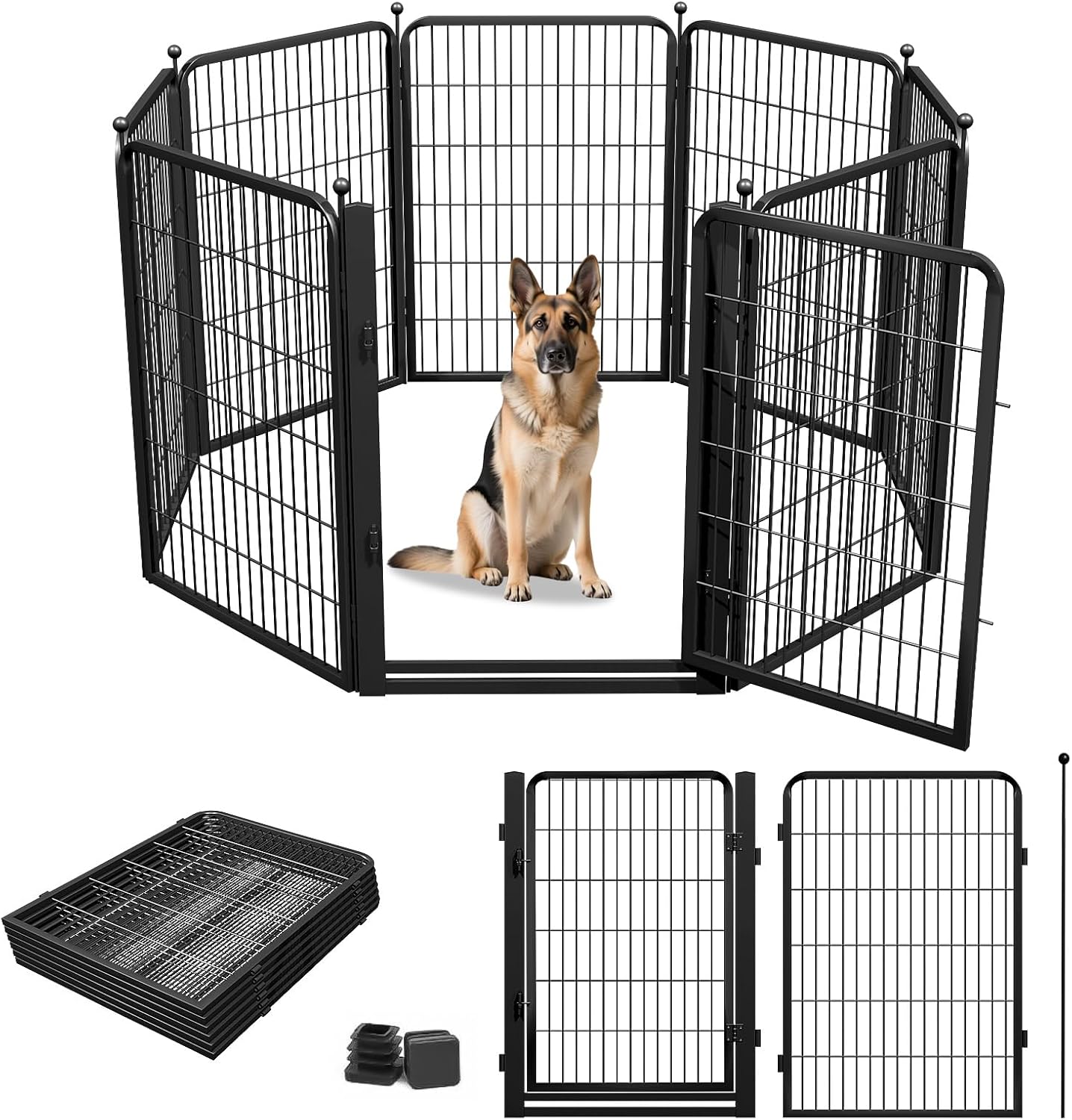 Corral perros puerta ancha 40pulg 8 paneles umbral bajo negro
