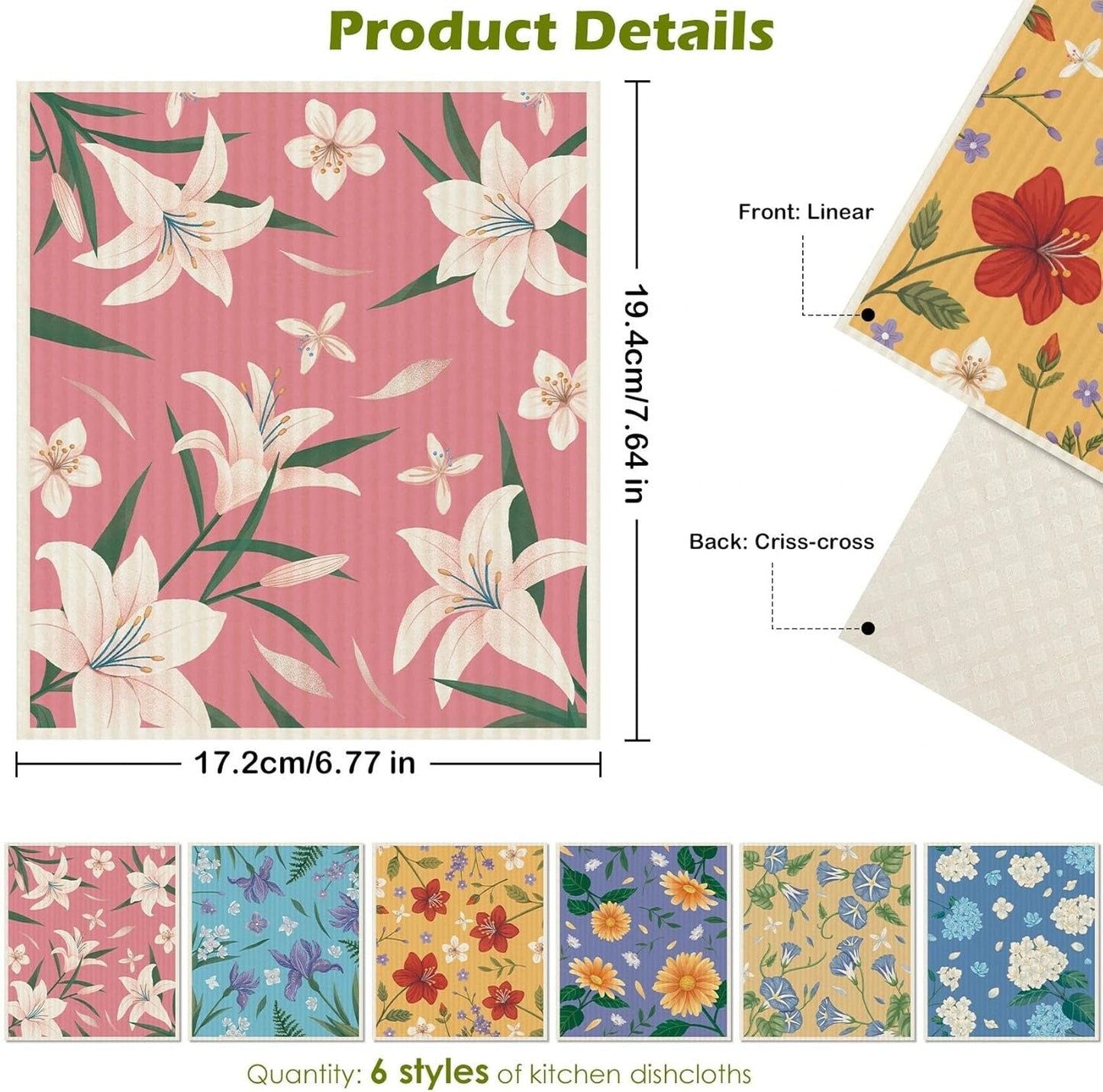 6 Pzas Paños Suecos Lavables para Cocina Absorbentes