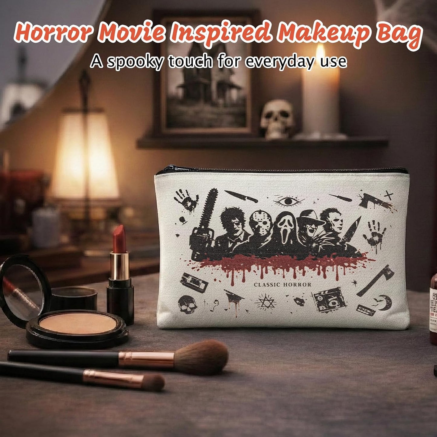 Bolsa maquillaje temática Halloween con cremallera