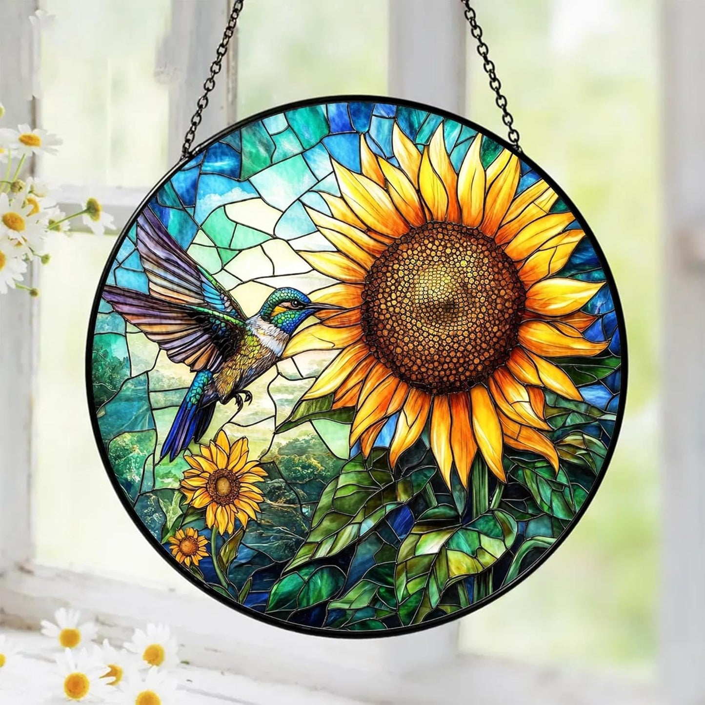 Atrapasoles colibrí vidrio pintado para ventana