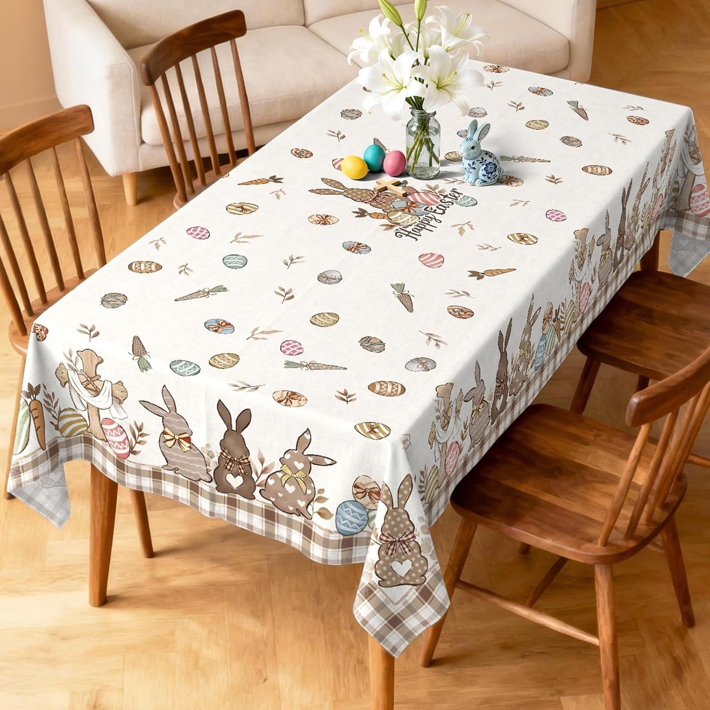 Mantel Pascua 84x60pulg poliéster beige cocina fiesta