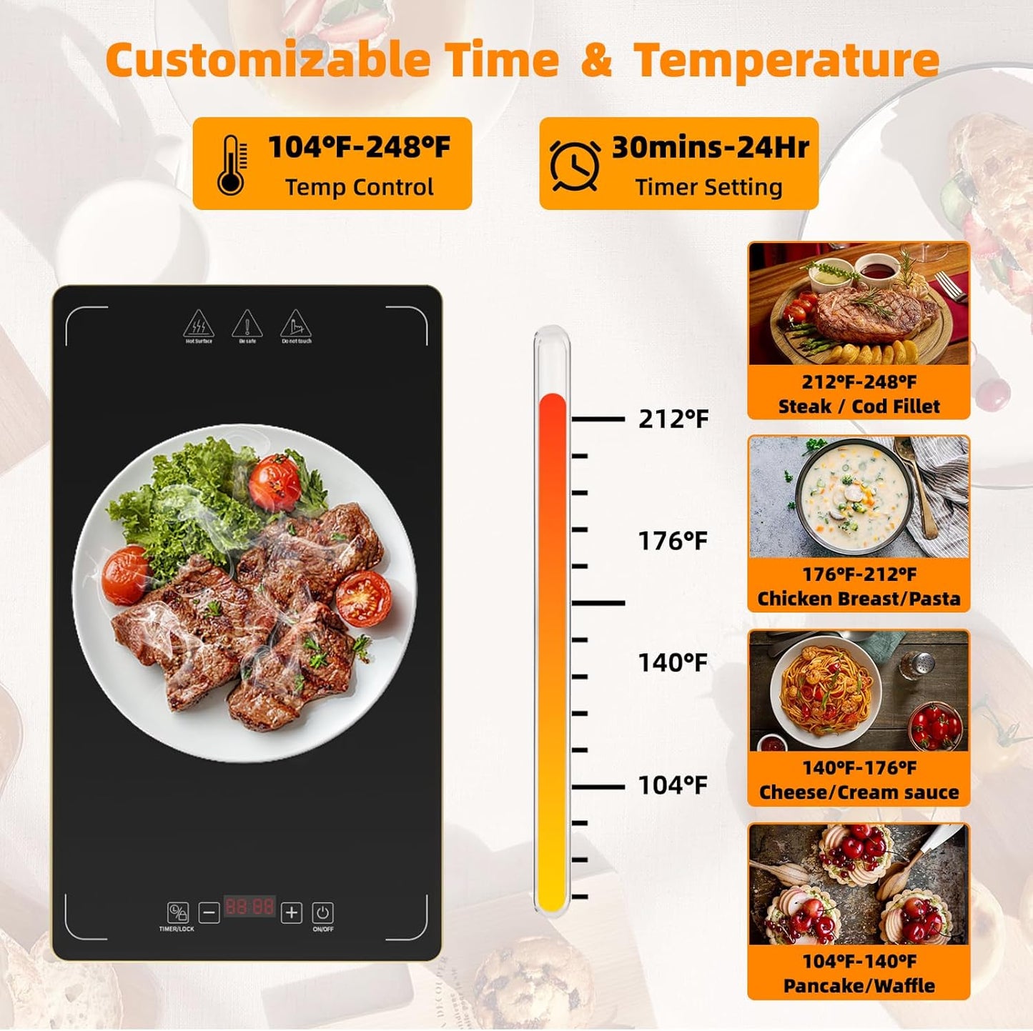 Bandeja eléctrica calentamiento modular 33x15pulg 9 temp y timer
