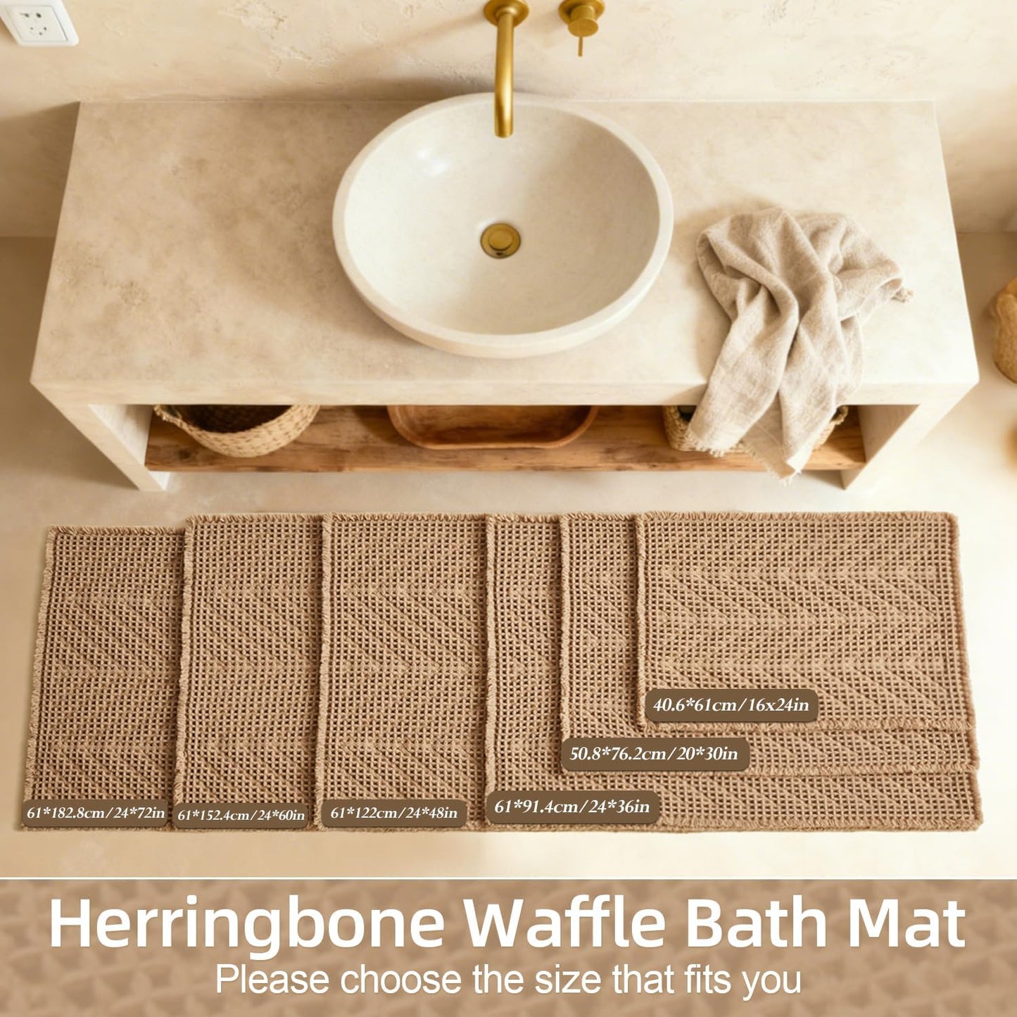Alfombra baño bohemia antideslizante 20x30pulg color caqui