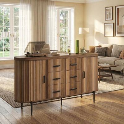 Armario buffet moderno 59pulg mármol sintético 2 puertas 6 cajones