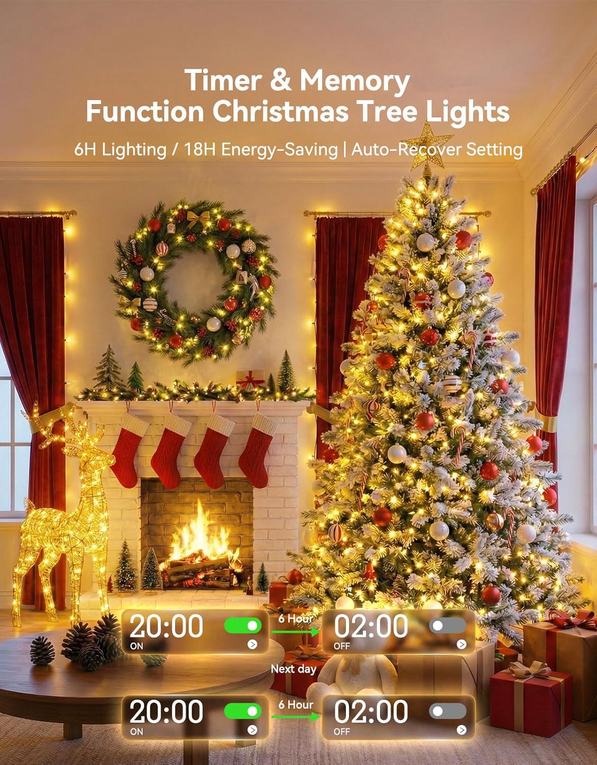 Guirnalda LED 300 luces 99pies impermeable con temporizador