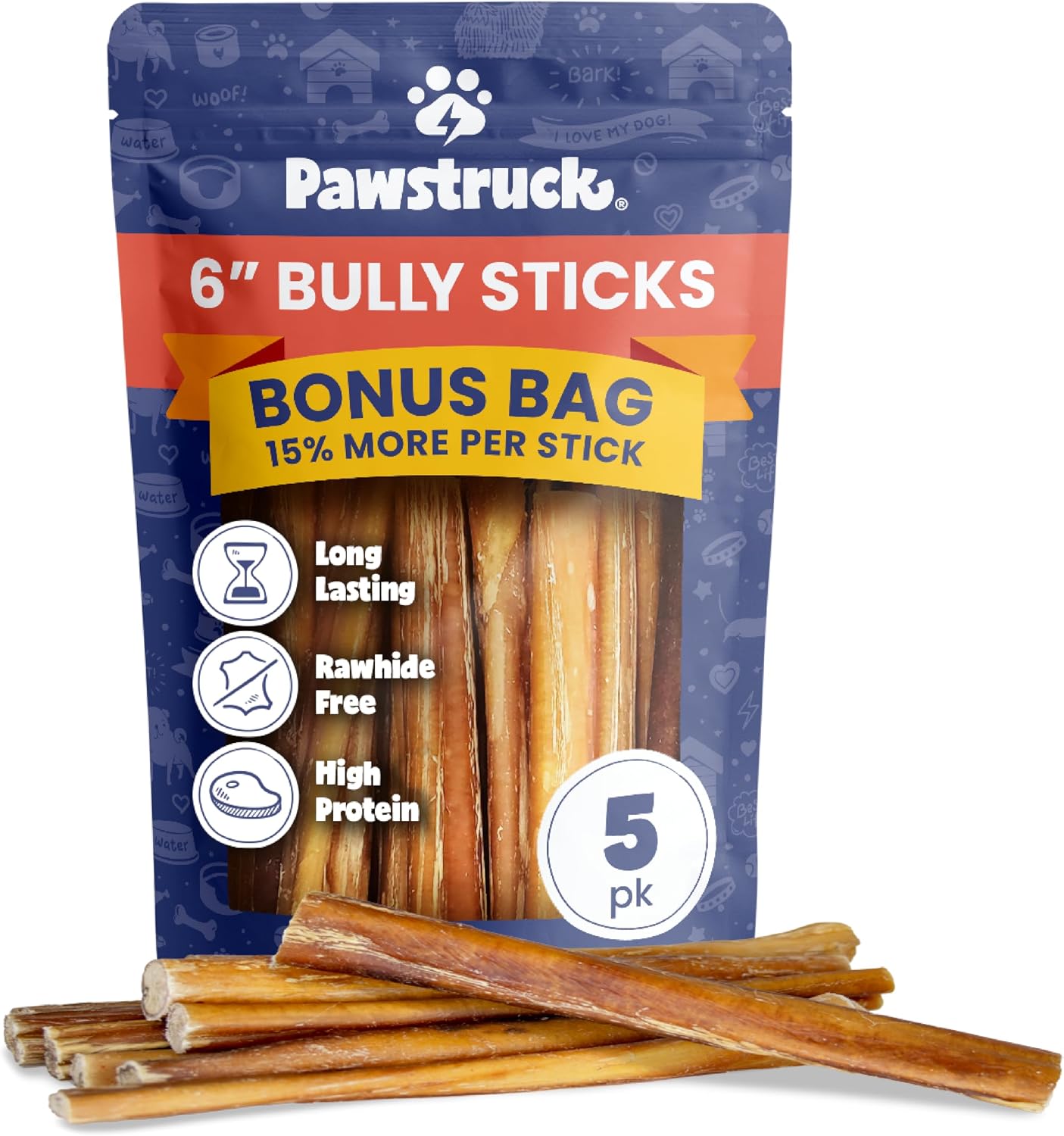 Bully Sticks 6pulg para perros pack 5 natural sin cuero