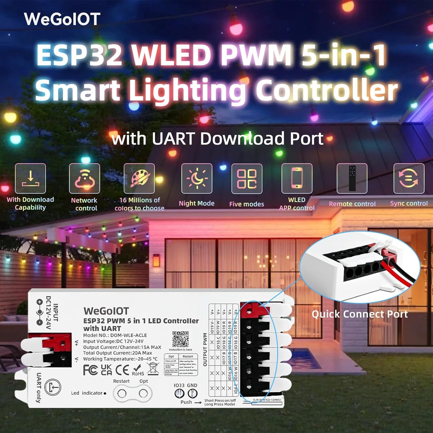 Controlador LED Wi-Fi ESP32 PWM para tiras RGB CCT DIMMER