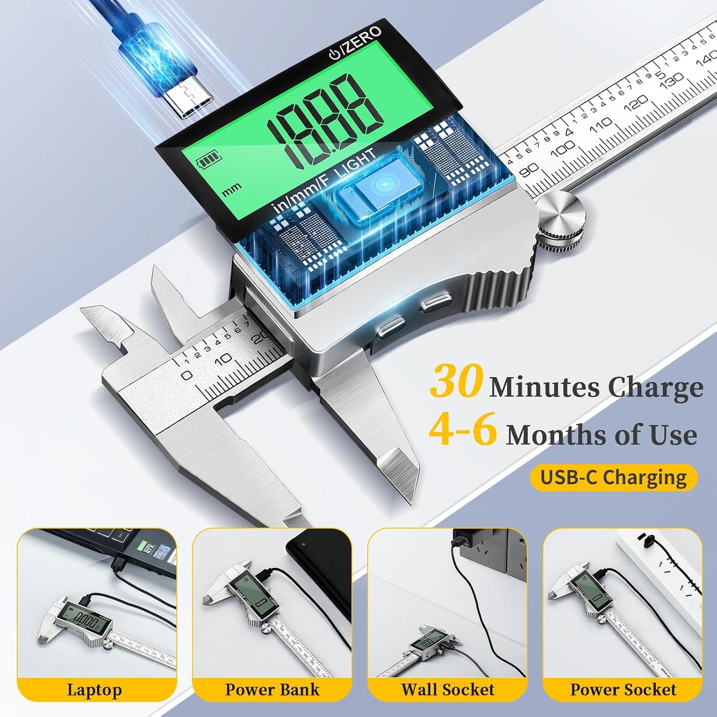 Pinza digital recargable 6pulg pantalla LCD acero inox