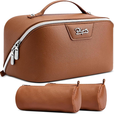 Bolsa maquillaje viaje mujer 3 Pzas cuero vegano L25marrón