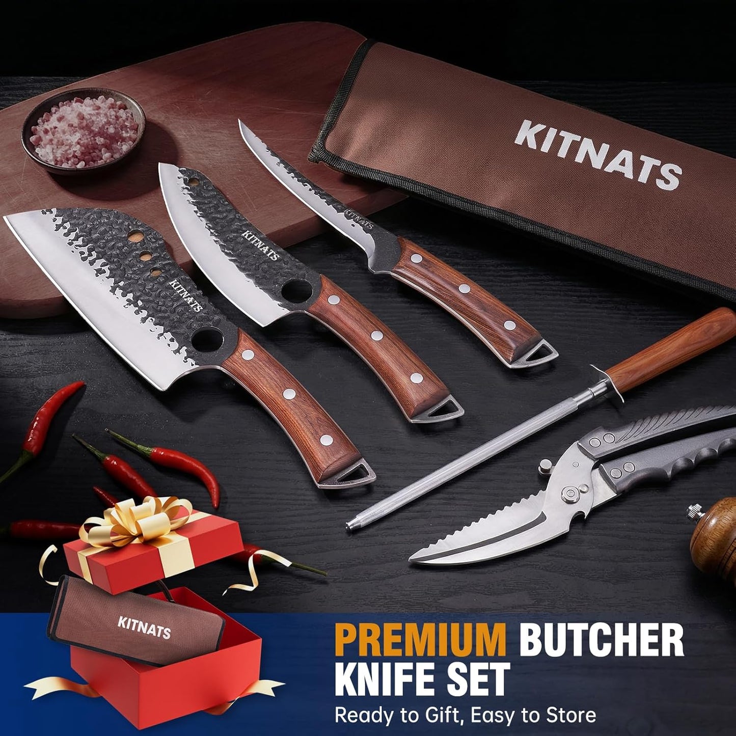 Set 9 Cuchillos Chef Forjados a Mano con Bolsa