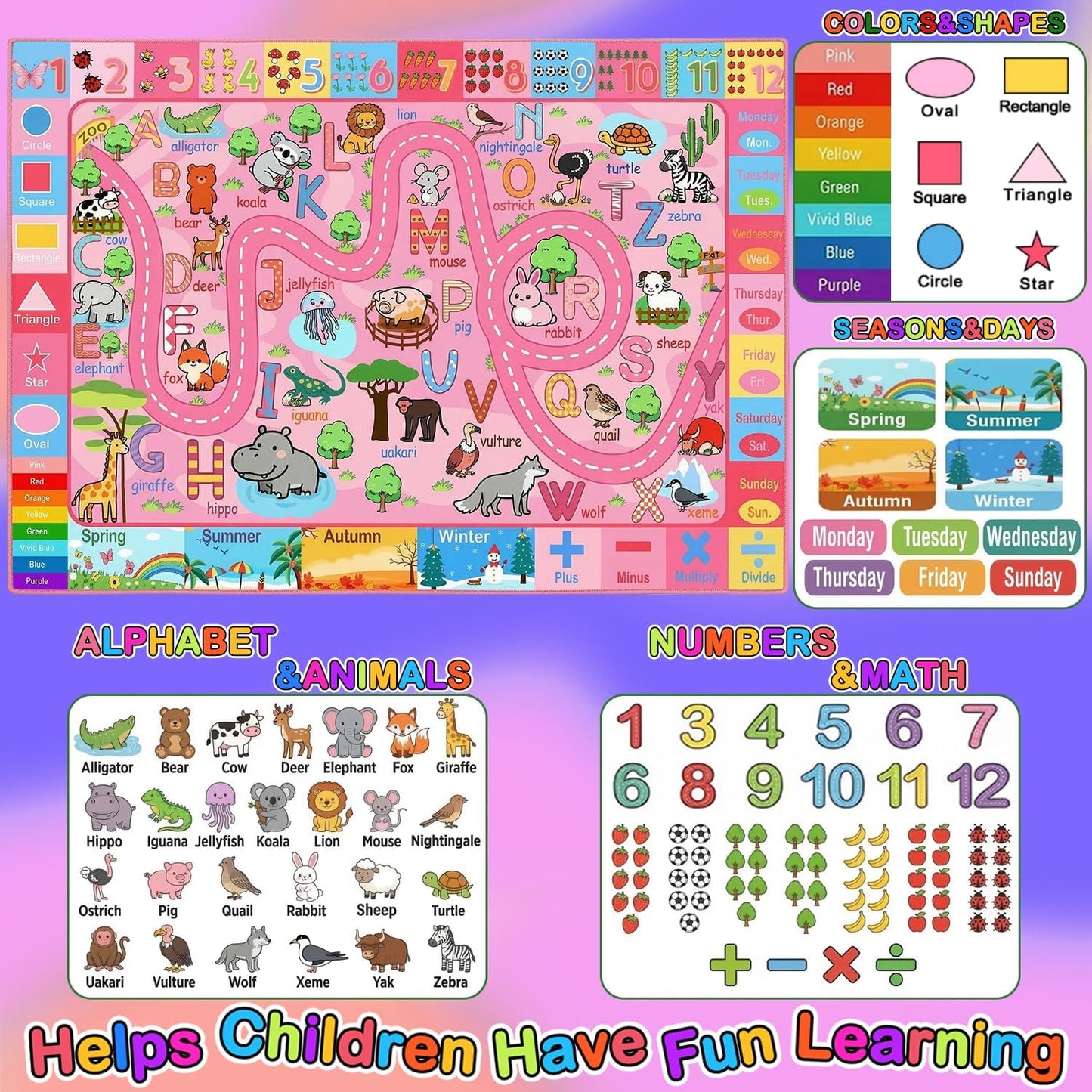 Alfombra infantil 2.5x4ft con números y letras antideslizante