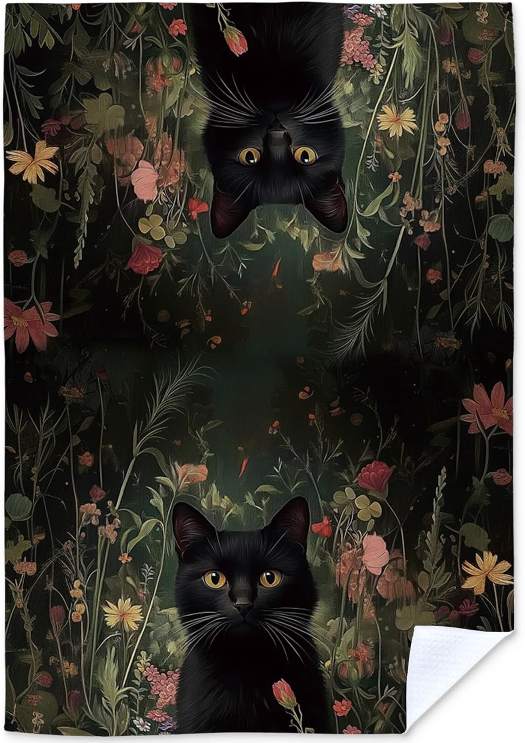 Toallas de cocina vintage con diseño floral de gato negro