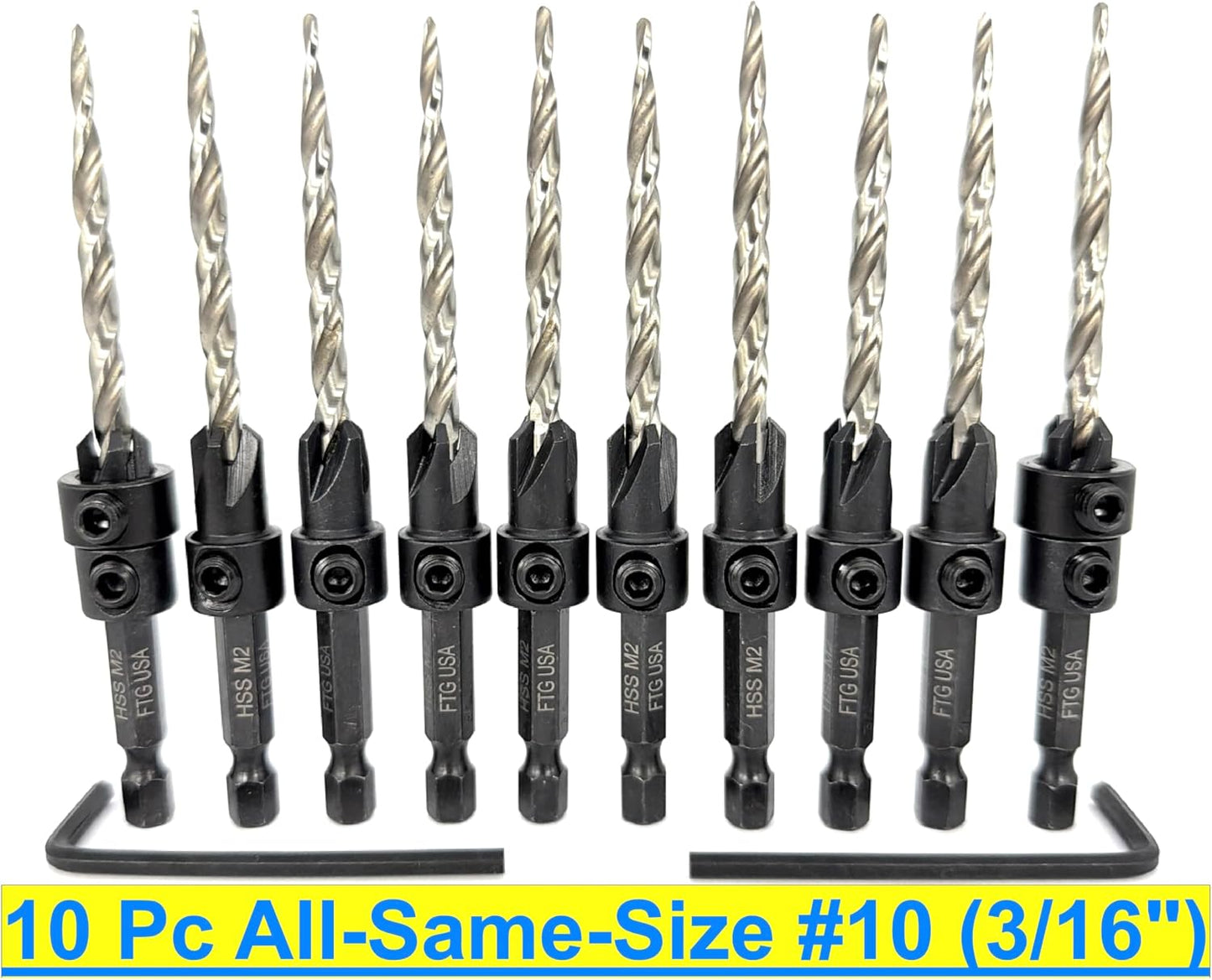 Set 10 Brocas Avellanadoras 3/16pulg Con Cónica Carpintería