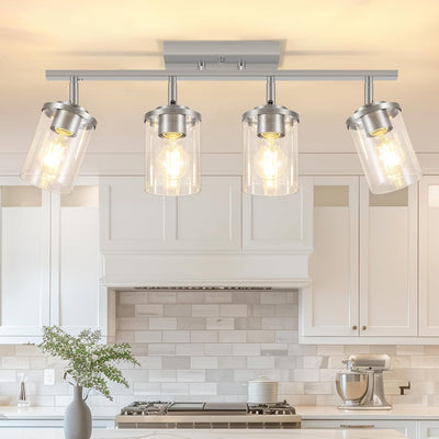 Lámpara techo cocina níquel cepillado 4 luces negra vidrio
