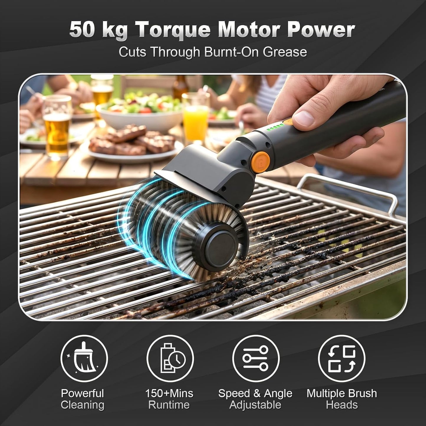 Cepillo eléctrico parrilla motor 7.4V cerdas SUS304