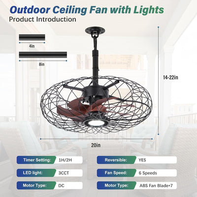 Ventilador techo 20pulg con luz LED 3 colores control remoto