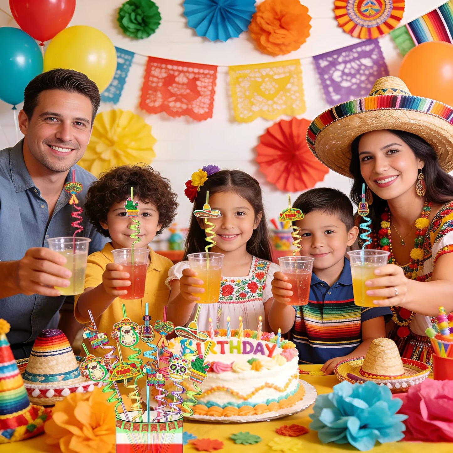 Pajitas de plástico reutilizables para fiesta mexicana