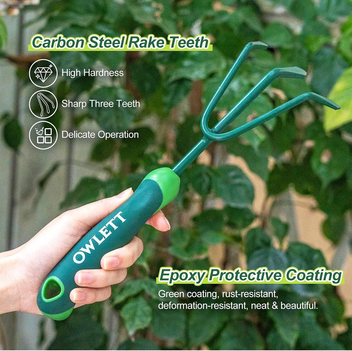 Rastrillo jardín 3 puntas mango goma ergonómico