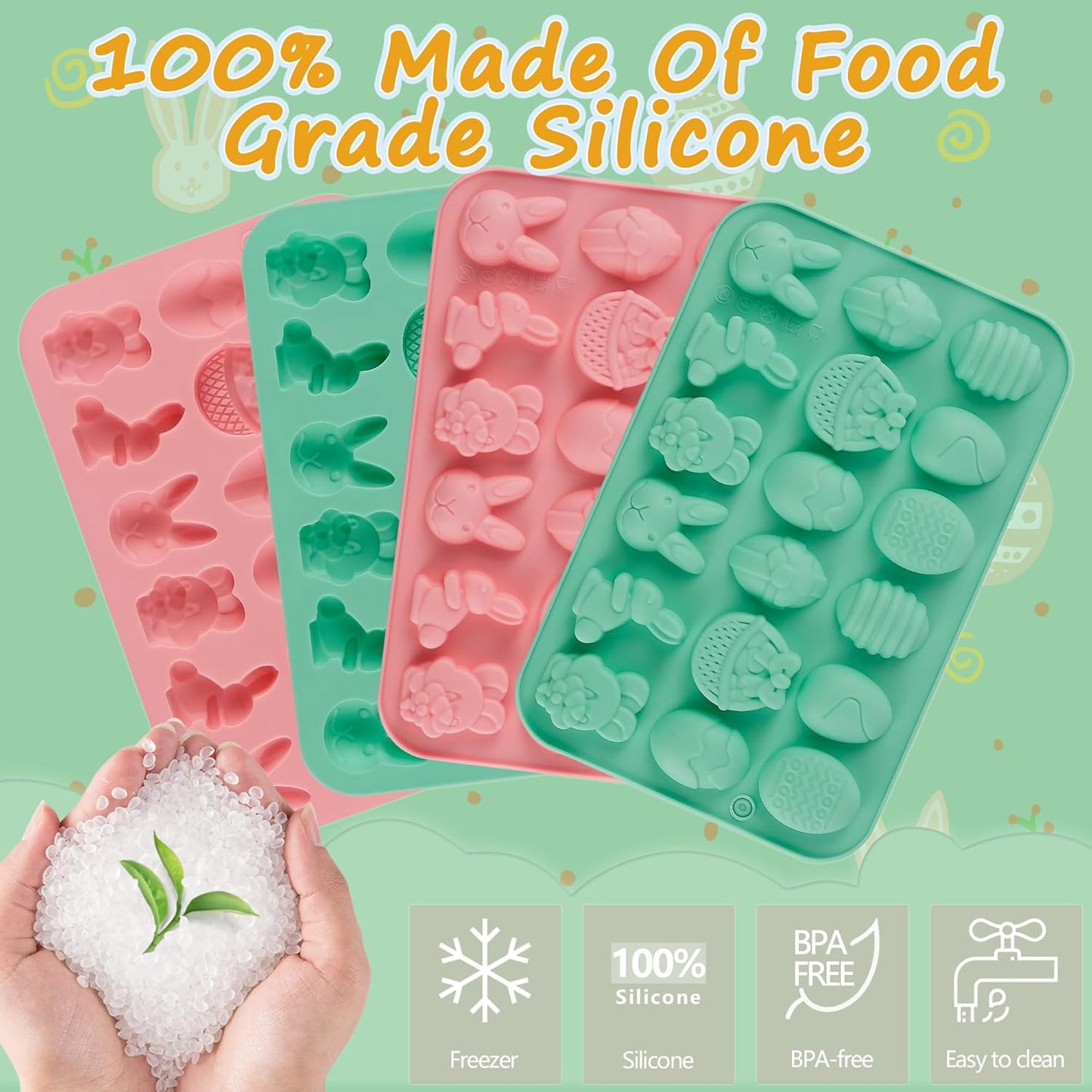 Paquete de 4 moldes de silicona para dulces de Pascua y decoración