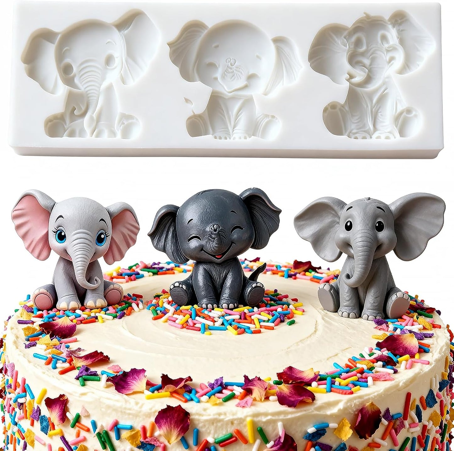 Molde silicona 3D 3 cavidades para pasteles elefante selva dulces