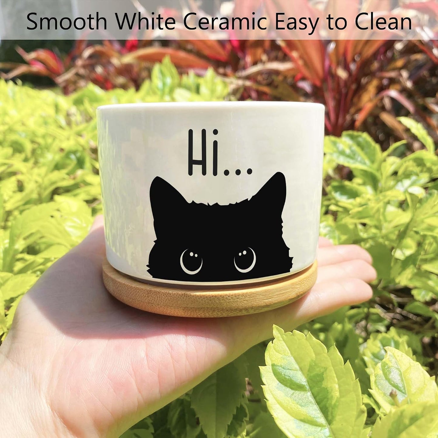 Maceta cerámica forma gato para suculentas decoración