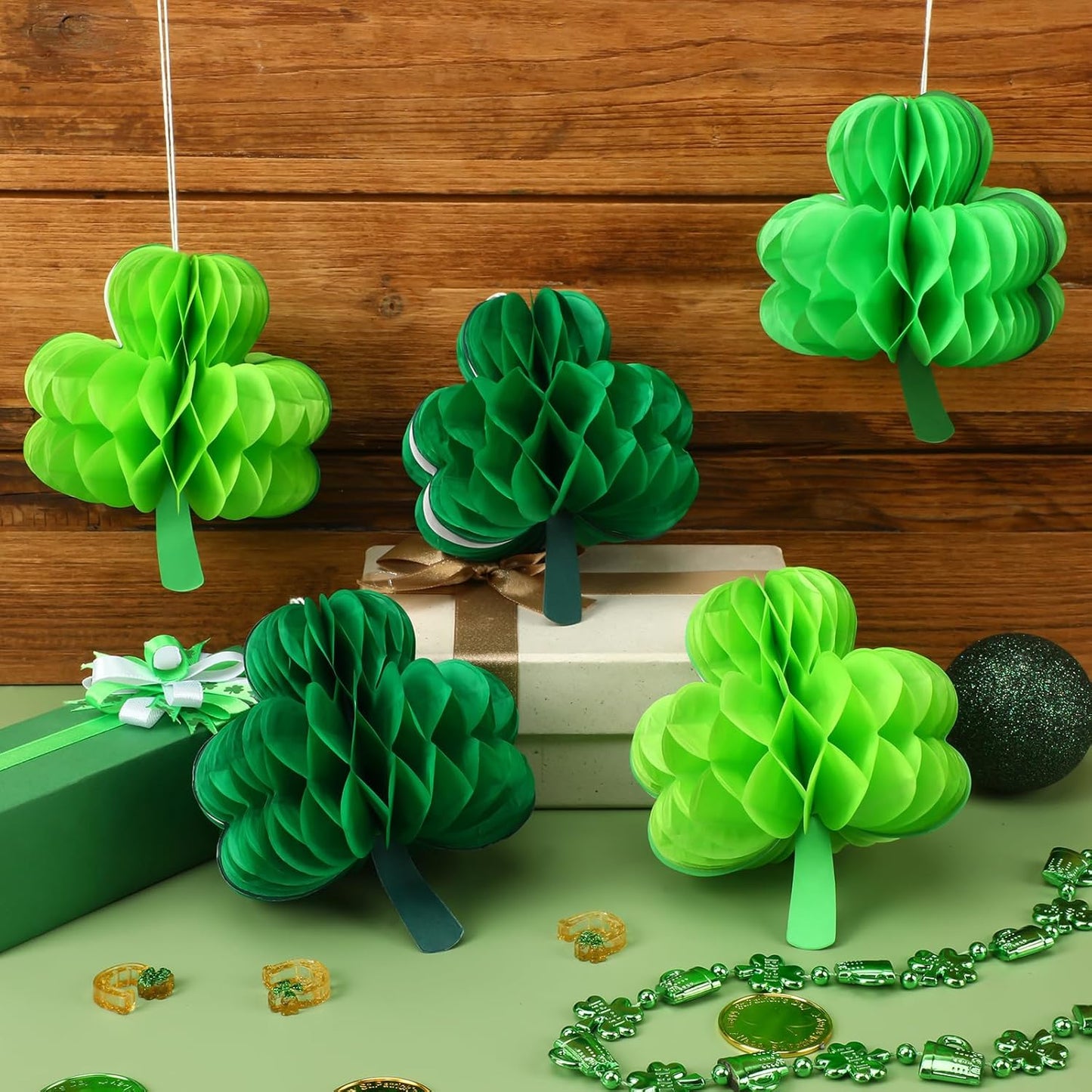 18 Adornos Panal San Patricio Trébol Verde 3D