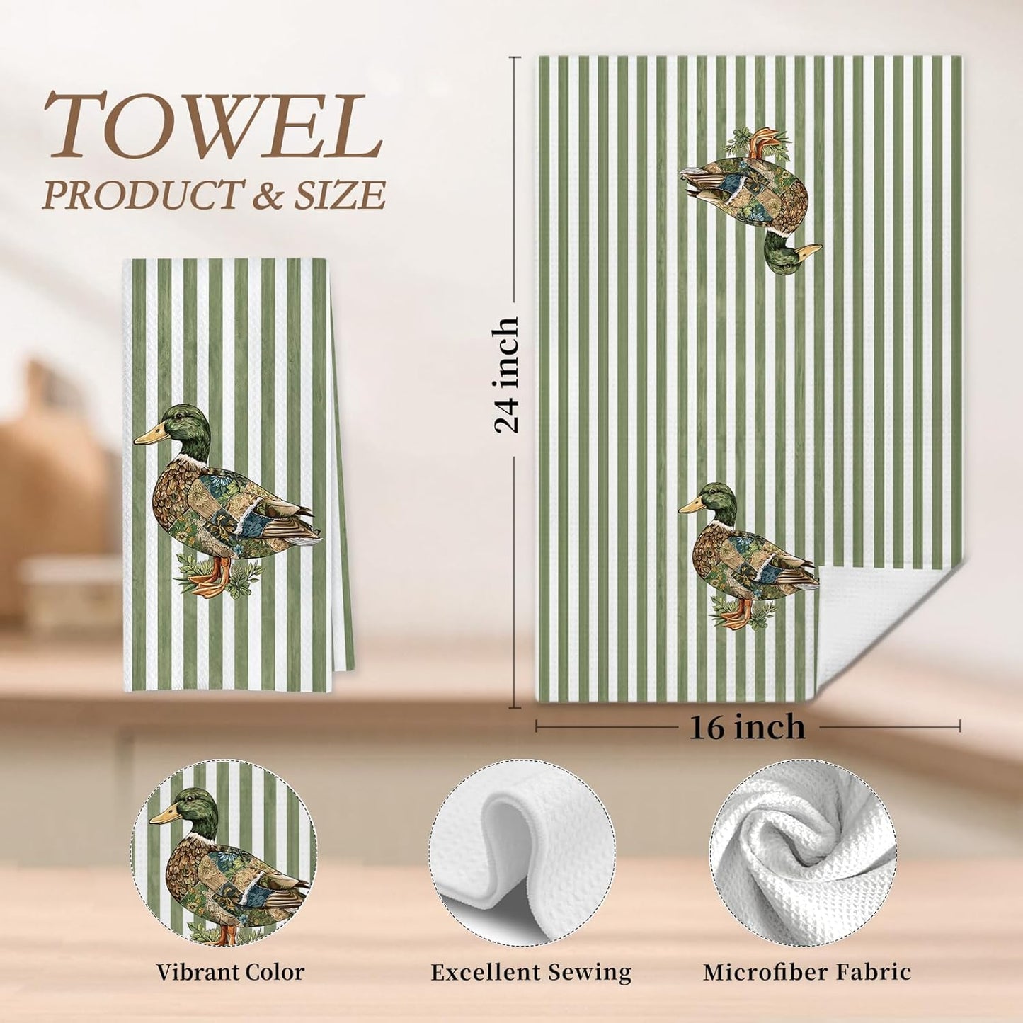 Toallas de cocina con pato mallard estampado floral, regalo para amantes de los patos, 16x24 pulgadas