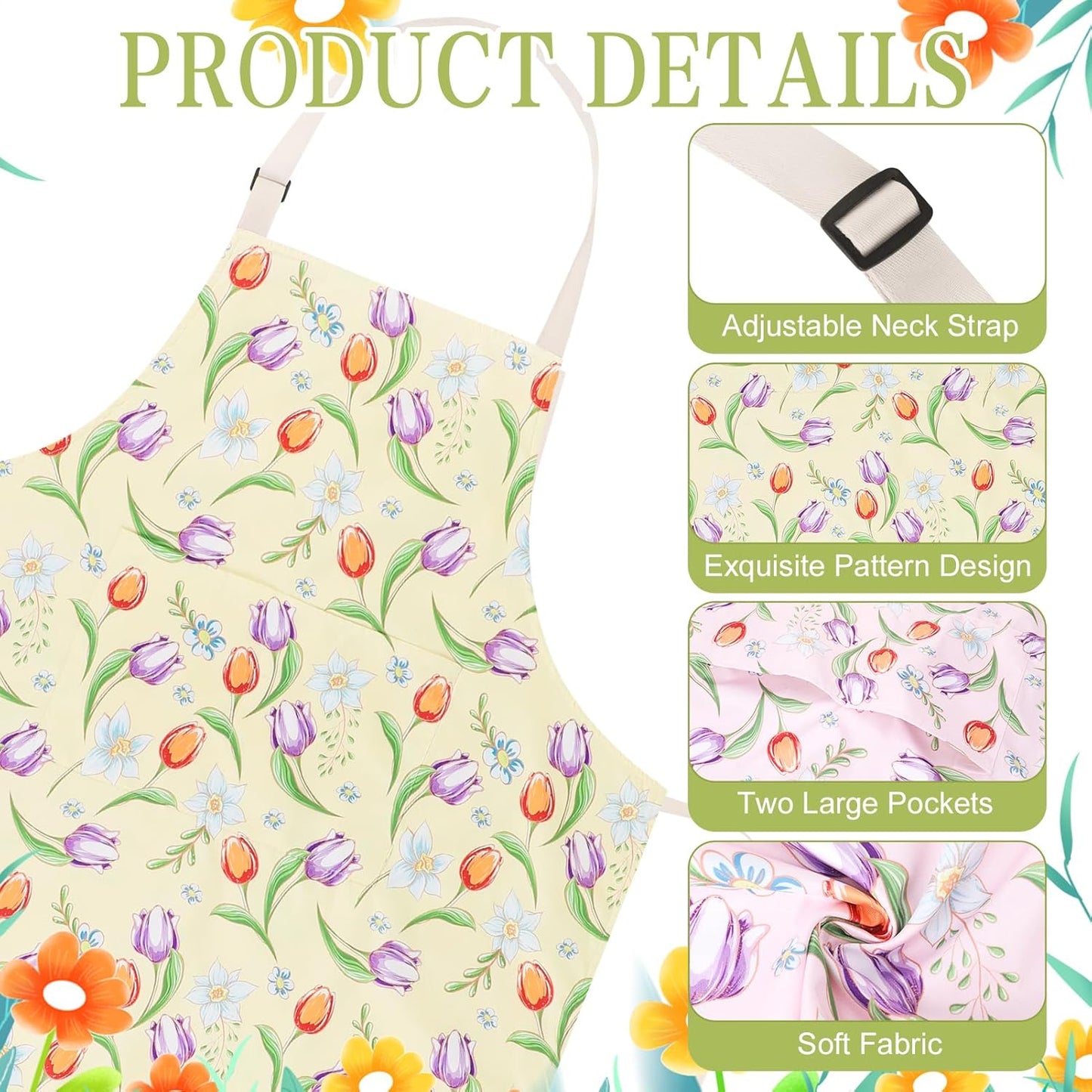 Delantal cocina mujer 2 bolsillos floral ajustable