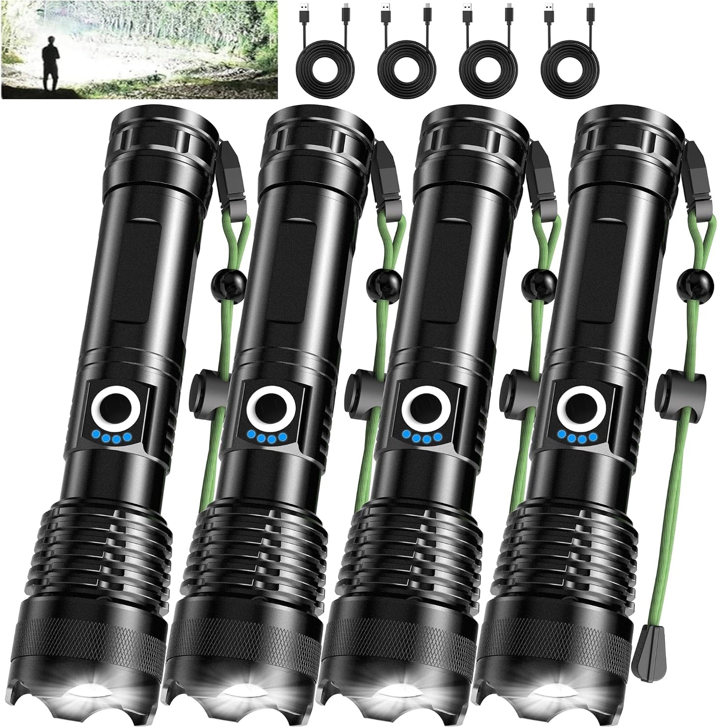 4 Linternas LED Recargables USB C 5 Modos IP65 Hogar Campamento