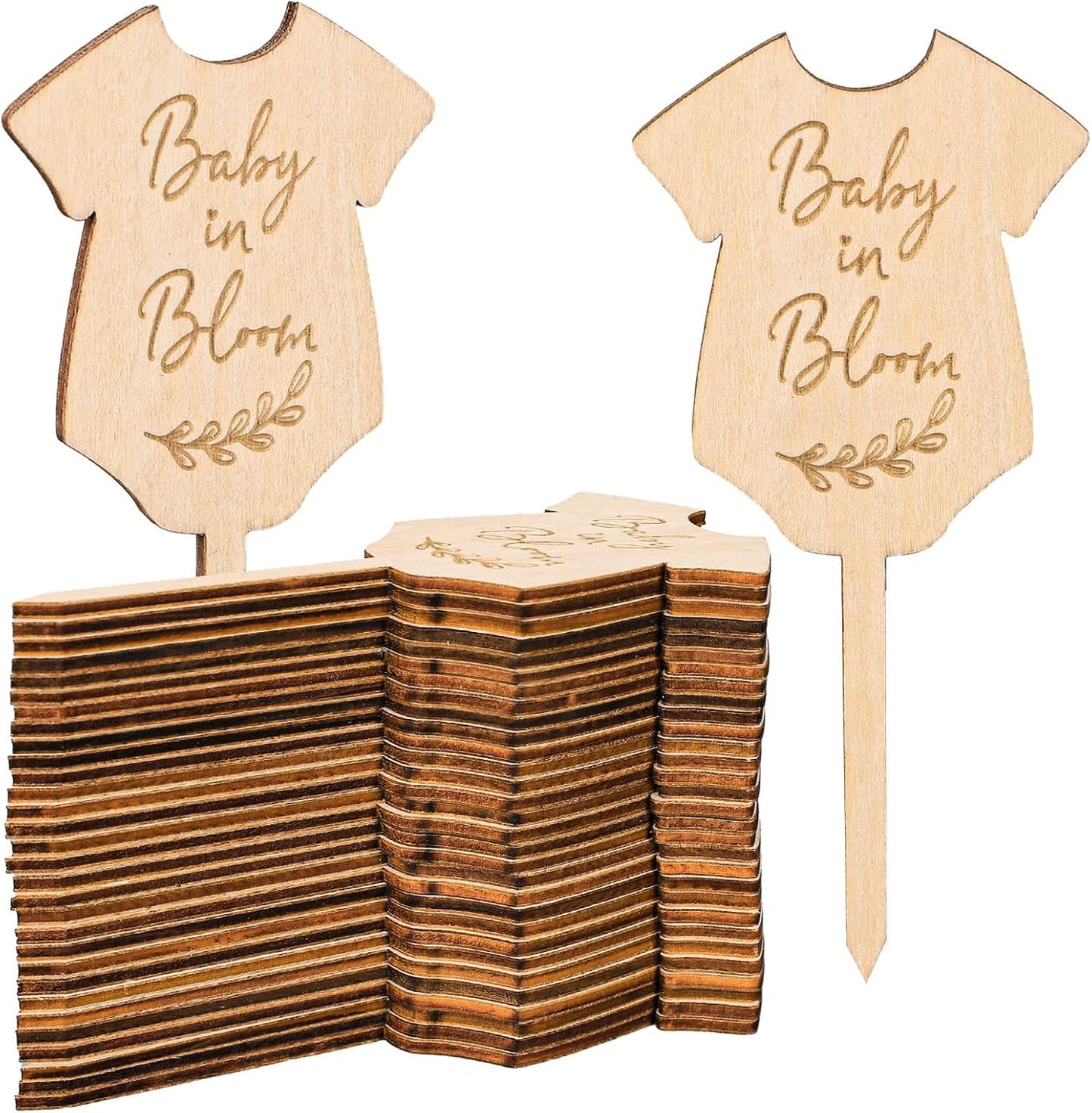30 Etiquetas Madera para Macetas Plantas Baby Shower