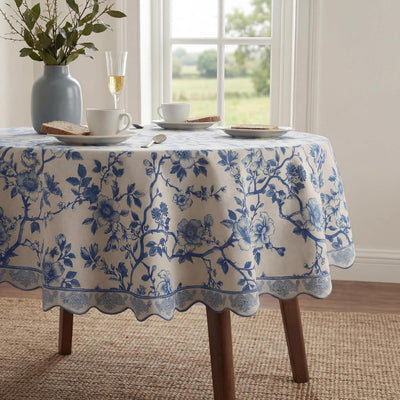 Camino de mesa redondo chinoiserie floral azul vintage francés mantel decorativo