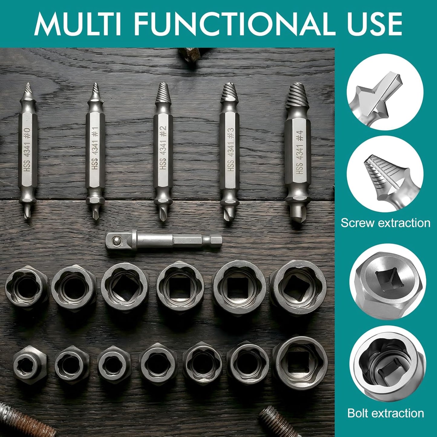 Set 19 Extractores Pernos Tuercas para Auto y Hogar