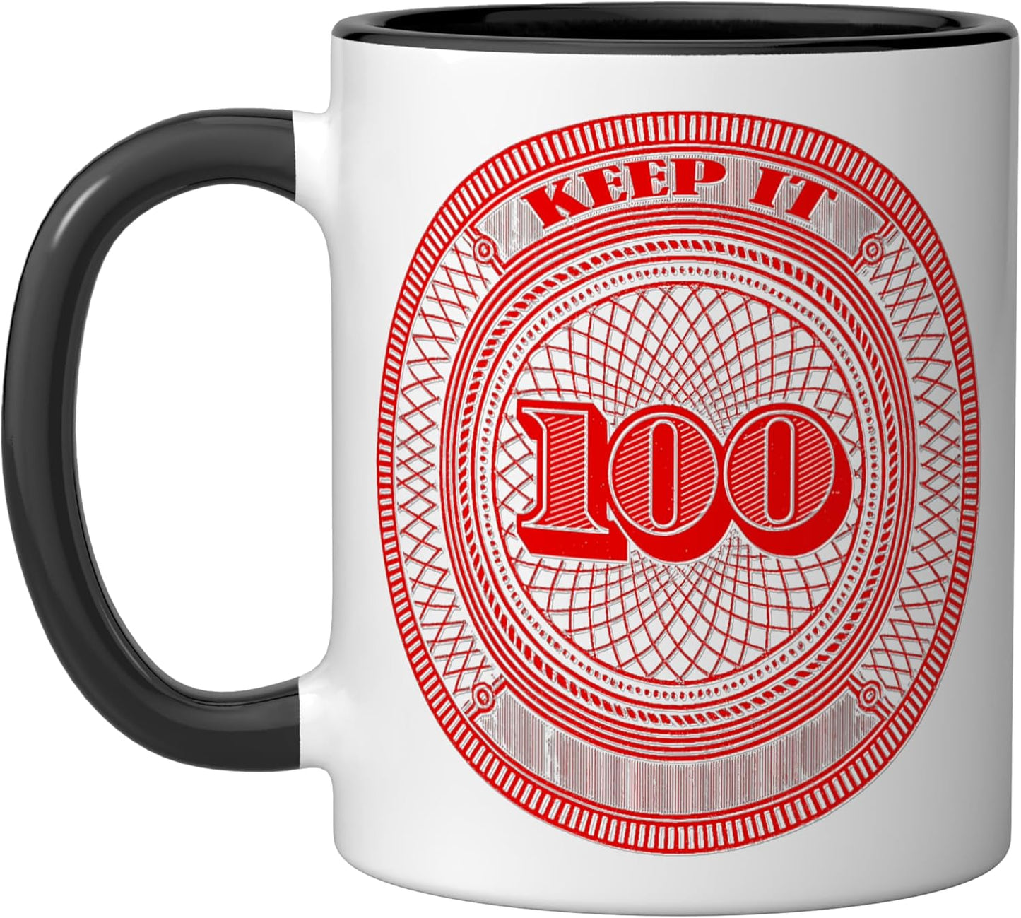 Taza cerámica color rojo con diseño gráfico red keep it 100