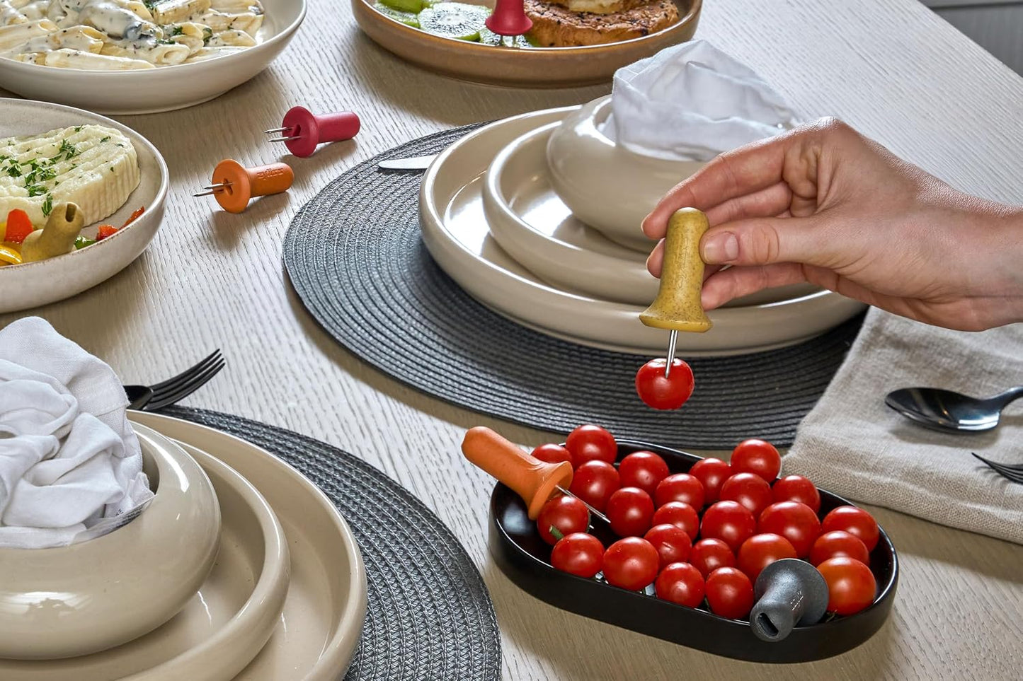 Set 4 soportes acero inox asas paja trigo
