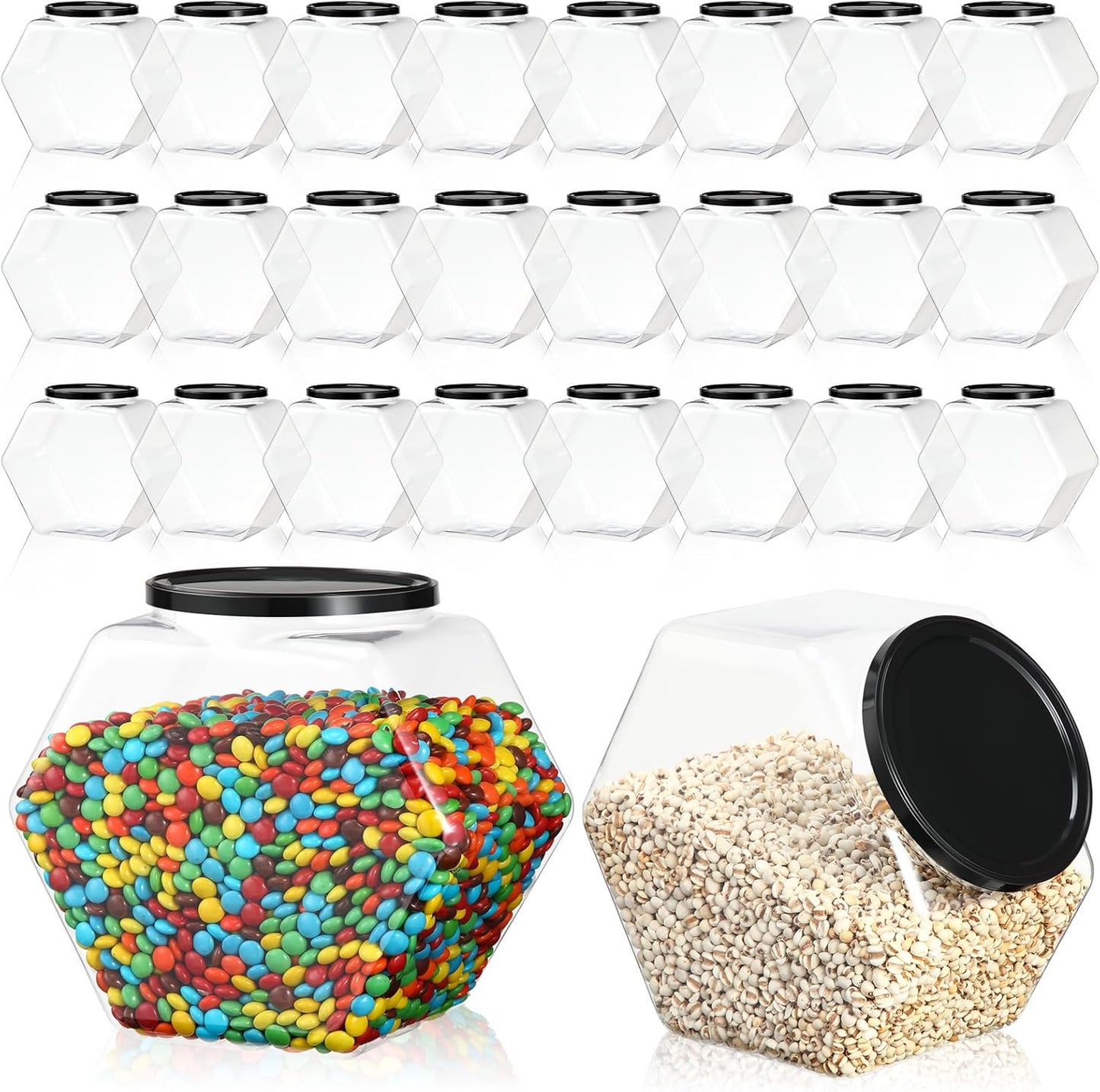 Pack 24 Tarros Plástico 73oz Hexagonales Con Tapa Transparente